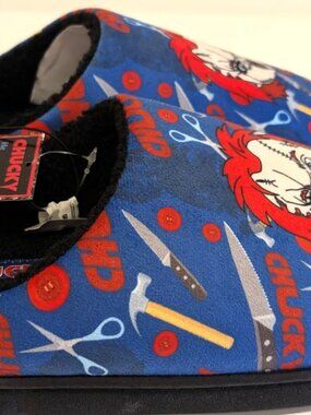 Chucky Child Play Horror Plush Scuff House Slippers Blue Ground Up Medium New